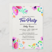 Waterverf Floral Birthday Tea Party Kaart (Voorkant / Achterkant)