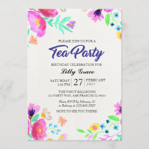 Waterverf Floral Birthday Tea Party Kaart