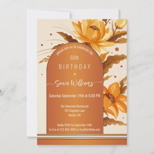 Waterverf Floral-Birthday Terra Cotta Bohemian Kaart (Voorkant)