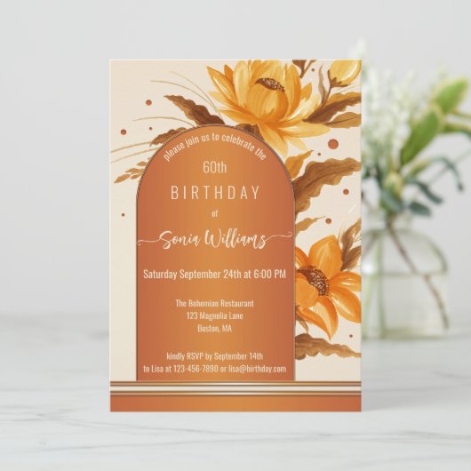 Waterverf Floral-Birthday Terra Cotta Bohemian Kaart (Staand voorkant)