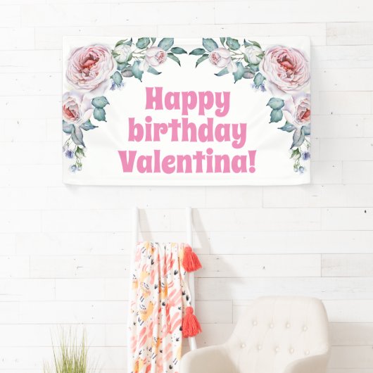 Waterverf Floral Birthday Welcome Banner (Insitu)