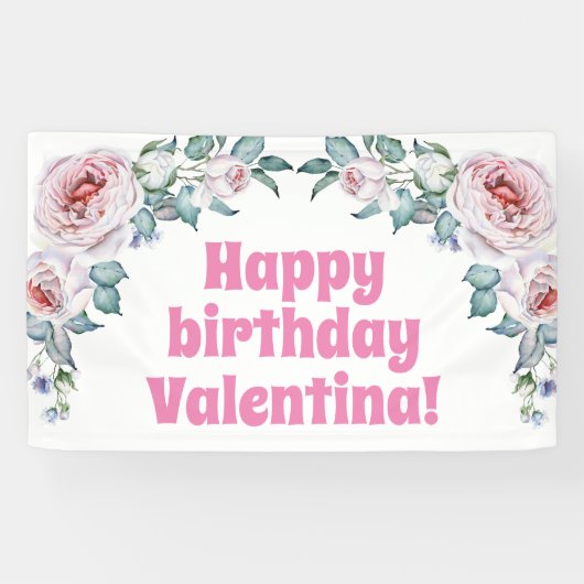 Waterverf Floral Birthday Welcome Banner (Horizontaal)