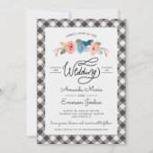 Waterverf Floral Black Check Casual Weddenschap Kaart (Voorkant)