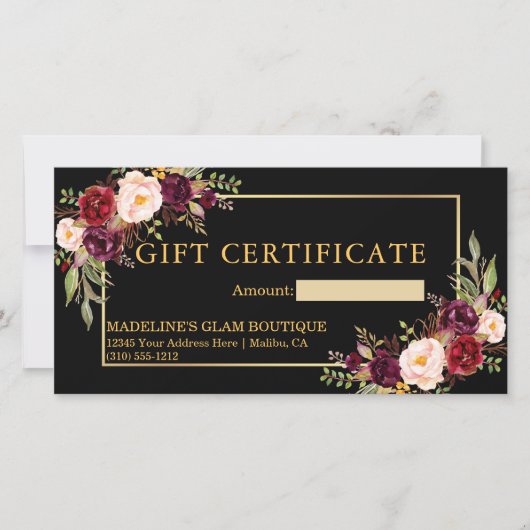 Waterverf Floral Black Gold Cadeaubon (Voorkant)