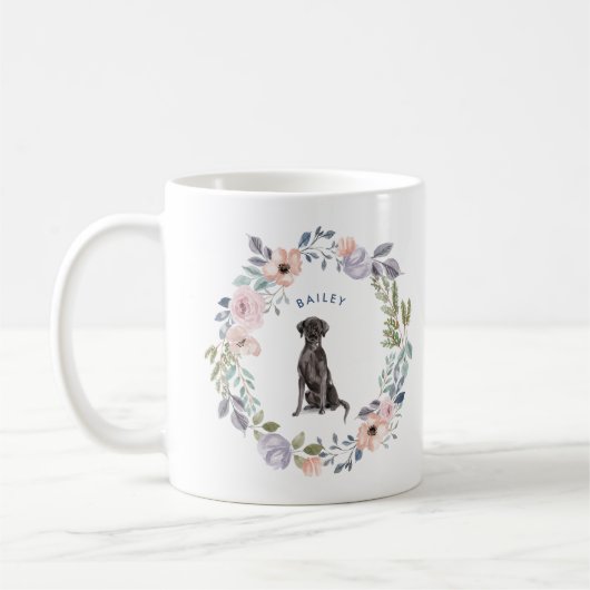 Waterverf Floral | Black Lab Dog Koffiemok (Links)
