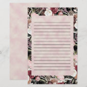 Waterverf Floral Black met Bourgogne Pink Briefpapier (Voorkant / Achterkant)