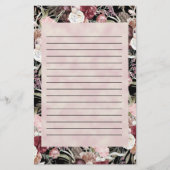 Waterverf Floral Black met Bourgogne Pink Briefpapier (Voorkant)