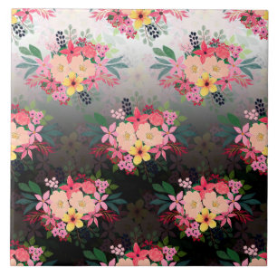 Waterverf Floral Black White Ombre Design Tegeltje