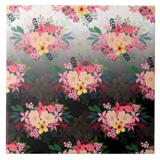 Waterverf Floral Black White Ombre Design Tegeltje (Voorkant)