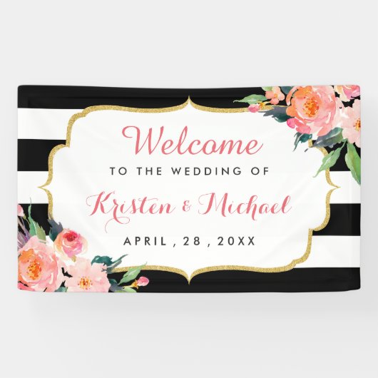 Waterverf Floral Black White Stripes Spandoek (Horizontaal)