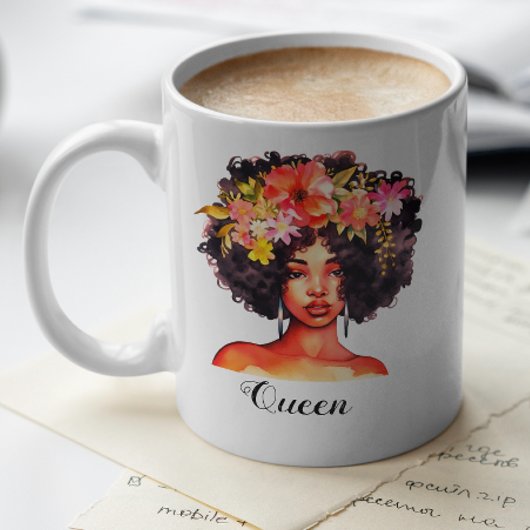 Waterverf Floral Black Woman met aangepaste offert Koffiemok