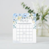 Waterverf Floral Blue Baby shower Bingo Game (Staand voorkant)