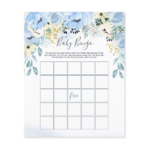 Waterverf Floral Blue Baby shower Bingo Game