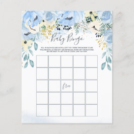 Waterverf Floral Blue Baby shower Bingo Game