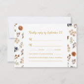 Waterverf Floral Blue Beige Ecru Boho Wedding RSVP Kaartje (Achterkant)