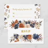 Waterverf Floral Blue Beige Ecru Boho Wedding RSVP Kaartje (Voorkant / Achterkant)
