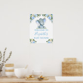 Waterverf Floral Blue Elephant Baby shower Poster (Keuken)