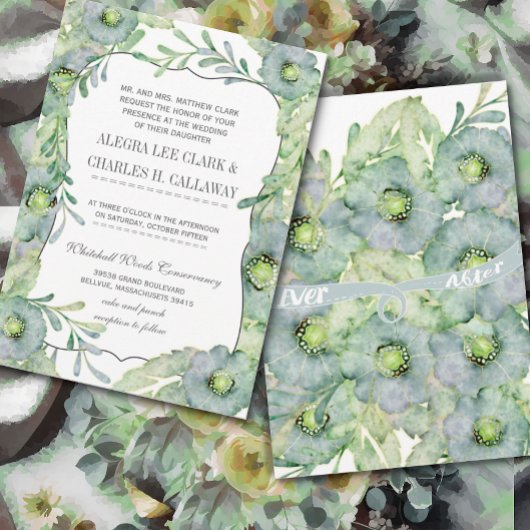 Waterverf Floral Blue en Green Wedding Kaart