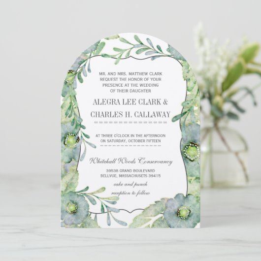 Waterverf Floral Blue en Green Wedding Kaart (Staand voorkant)