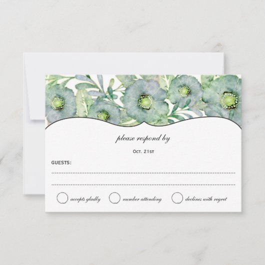 Waterverf Floral Blue en Green Wedding RSVP (Voorkant)
