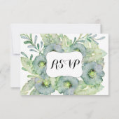 Waterverf Floral Blue en Green Wedding RSVP (Achterkant)