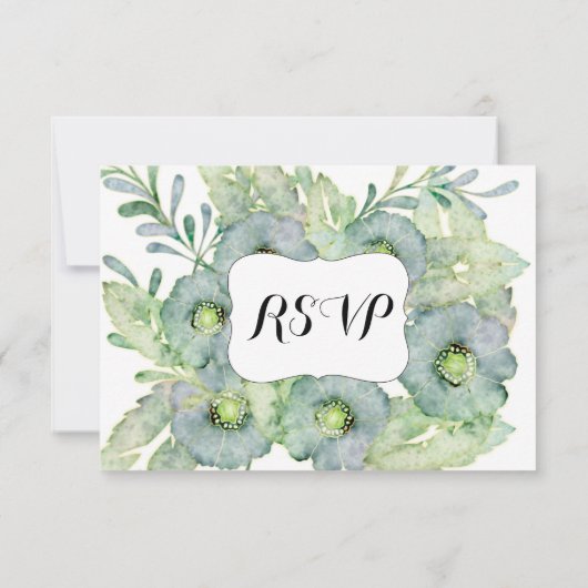 Waterverf Floral Blue en Green Wedding RSVP (Achterkant)