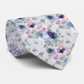 Waterverf Floral Blue en roze Floral patroon Stropdas (Opgerold)