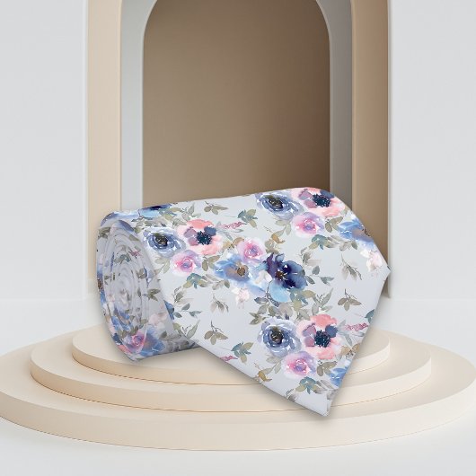Waterverf Floral Blue en roze Floral patroon Stropdas