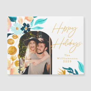 Waterverf Floral Blue Gold 1 Foto Holiday Kaart