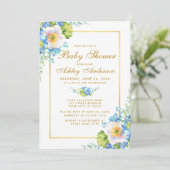 Waterverf Floral Blue Gold Baby shower Kaart (Staand voorkant)
