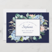 Waterverf Floral Blue Hydrangea Bridesmaid Kaart (Voorkant)