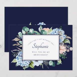Waterverf Floral Blue Hydrangea Bridesmaid Kaart