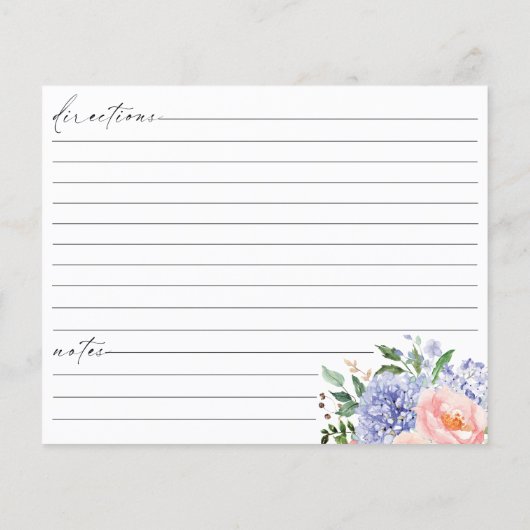 Waterverf Floral Blue Hydrangea Recept Kaart (Achterkant)