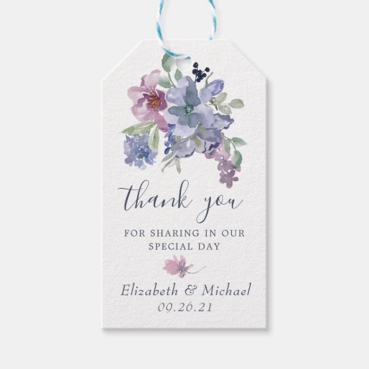 Waterverf Floral Blue Lavender Blush Modern Favor Cadeaulabel (Voorkant)