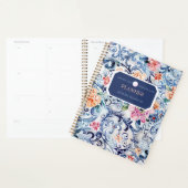 Waterverf Floral Blue Logo Modern Monogram Planner (Display)