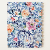 Waterverf Floral Blue Logo Modern Monogram Planner (Achterkant)