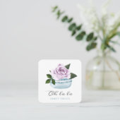 Waterverf Floral Blue Macaron Bakery & Sweets Vierkante Visitekaartje (Staand voorkant)