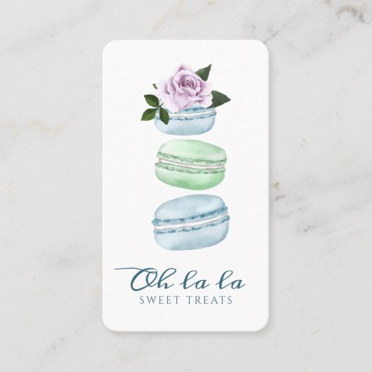 Waterverf Floral Blue Macaron Bakery & Sweets Visitekaartje (Voorkant)