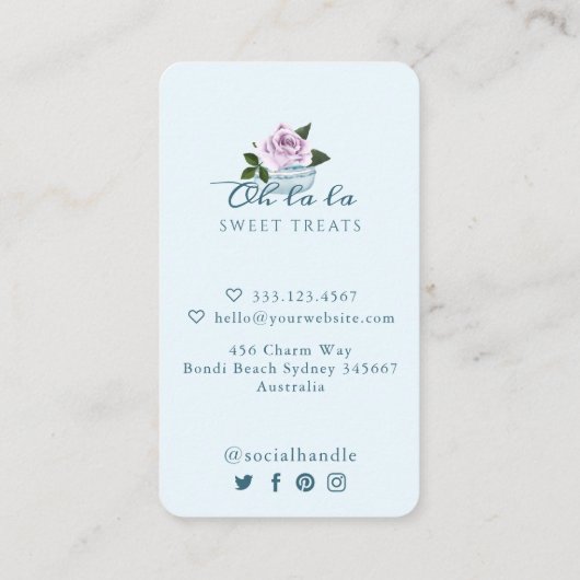 Waterverf Floral Blue Macaron Bakery & Sweets Visitekaartje (Achterkant)