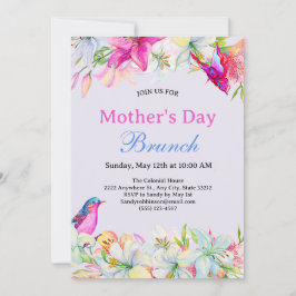  Waterverf Floral Blue Moederdag Brunch Kaart