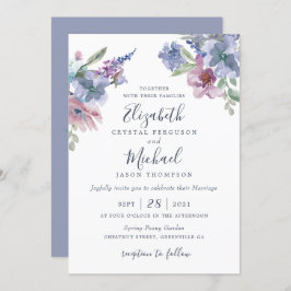 Waterverf Floral Blue Paars Blush Modern Kaart