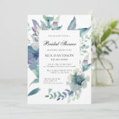 Waterverf Floral Blue Paars Green Vrijgezellenfees Kaart (Staand voorkant)