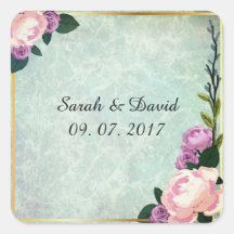 Waterverf Floral Blue & Pink Wedding Sticker