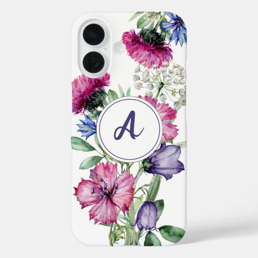 Waterverf Floral Blue Pink Wildflower Monogram Case-Mate iPhone Case (Achterkant)