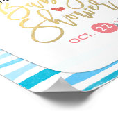 Waterverf Floral Blue Stripes Baby shower Welkom Poster (Hoek)