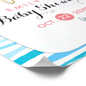 Waterverf Floral Blue Stripes Baby shower Welkom Poster (Hoek)