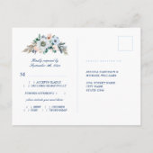 Waterverf Floral Blue Stripes Beach Wedding RSVP Briefkaart (Achterkant)