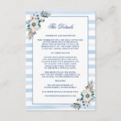 Waterverf Floral Blue Stripes Wedding Details Informatiekaartje (Voorkant)
