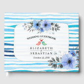 Waterverf Floral & Blue Stripes Wedding Guestbook Gastenboek (Voorkant)