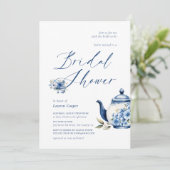 Waterverf Floral Blue Tea Party Vrijgezellenfeest Kaart (Staand voorkant)